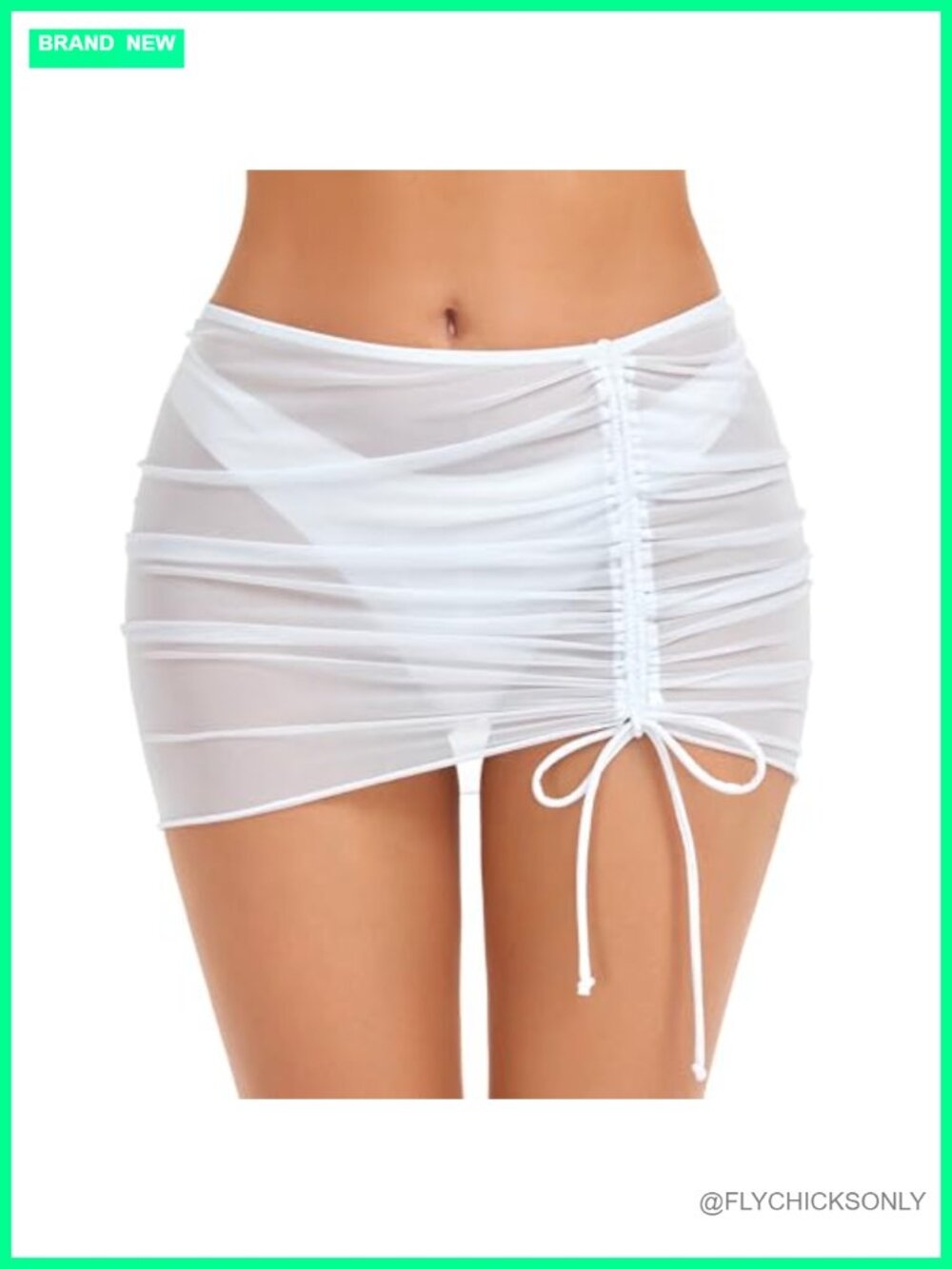 Sheer Mesh Drawstring Ruched Swim Skirt Coverup